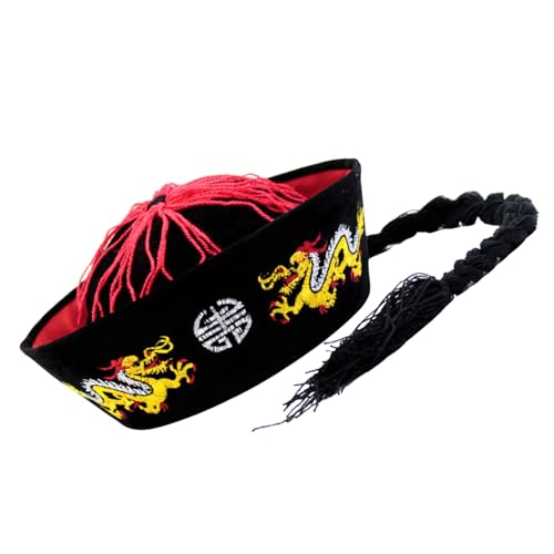 Ancient Chinese Mandarine Hat Pigtail Halloween Dress Up Costume Accessories Uni Cosplay Hat for Men Women von Uitndvyte