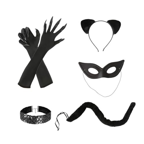 Cattwomen Kostüm-Sets für Frauen mit Katzenohren, Halsband, Halloween, Cattwomen, Cosplay-Zubehör, Katzen-Klauen-Handschuhe von Uitndvyte