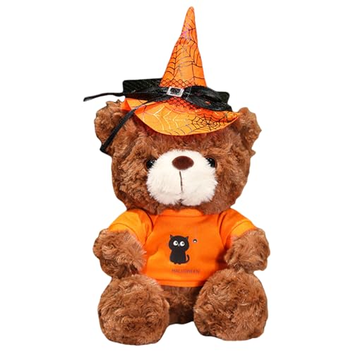 Halloween Teddybär Kuscheltier, Teddybär Plüschtier Kuscheltiere, Teddy Bären Klein Braunbär Süße Stofftier Spielzeug, Geschenke für Kinder Mädchen Jungen (Tiefbrauner Bär - Orange T Katze,28cm) von Uixxducc