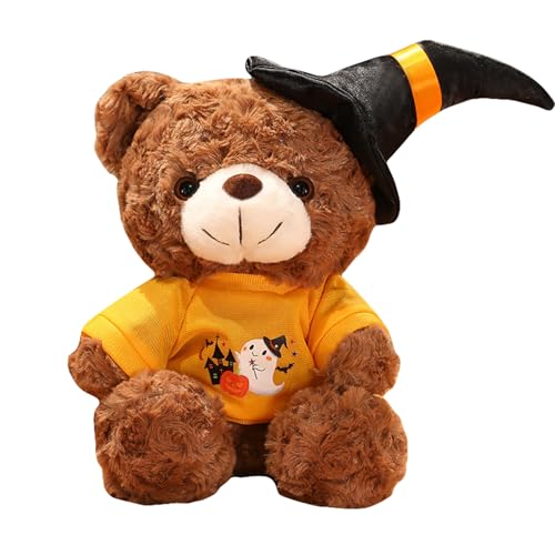 Teddybär Kuscheltier, Halloween Teddybär Plüschtier Kuscheltiere, Teddy Bären Klein Braunbär Süße Stofftier Spielzeug, Geschenke für Kinder Mädchen Jungen (23cm,Dunkelbraunbär - Gelbes T-Shirt) von Uixxducc