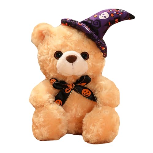 Teddybär Kuscheltier, Halloween Teddybär Plüschtier Kuscheltiere, Teddy Bären Klein Braunbär Süße Stofftier Spielzeug, Geschenke für Kinder Mädchen Jungen (23cm,Hellbrauner Bär - Lila Schleife) von Uixxducc