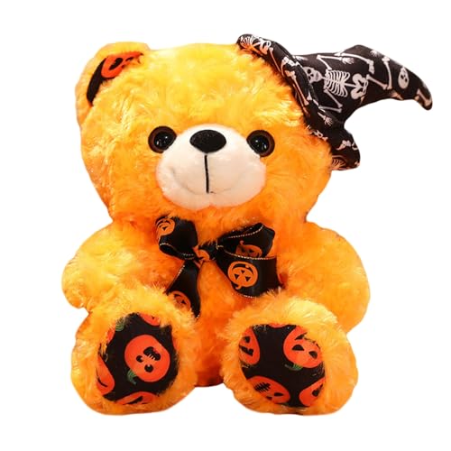 Teddybär Kuscheltier, Halloween Teddybär Plüschtier Kuscheltiere, Teddy Bären Klein Braunbär Süße Stofftier Spielzeug, Geschenke für Kinder Mädchen Jungen (23cm,Oranger Bär - Schwarzer Schleife) von Uixxducc