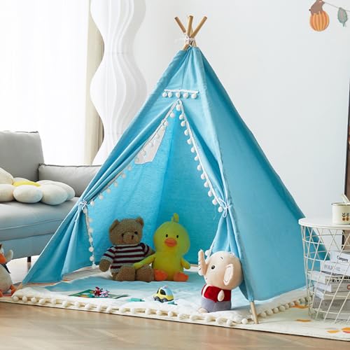 Uixxducc Tipi Zelt für Kinder,Tipi Kinderzelt Zelt Kinderzimmer, Kinderzelt für Drinnen Spielzelt Kinder Indoor Lesezelt Kuschelecke Kinderzimmer Deko (Blau,1.6M) von Uixxducc