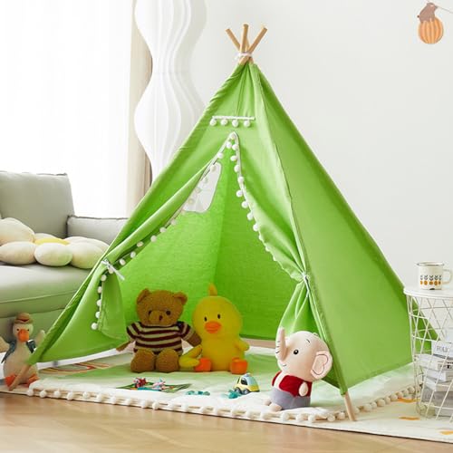 Uixxducc Tipi Zelt für Kinder,Tipi Kinderzelt Zelt Kinderzimmer, Kinderzelt für Drinnen Spielzelt Kinder Indoor Lesezelt Kuschelecke Kinderzimmer Deko (Grün,1.1M) von Uixxducc