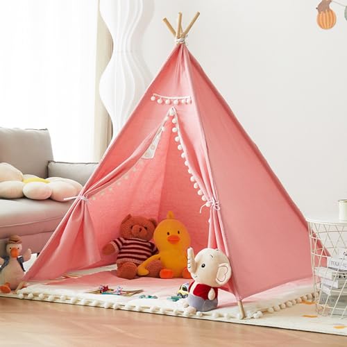 Uixxducc Tipi Zelt für Kinder,Tipi Kinderzelt Zelt Kinderzimmer, Kinderzelt für Drinnen Spielzelt Kinder Indoor Lesezelt Kuschelecke Kinderzimmer Deko (Rosa,1.35M) von Uixxducc