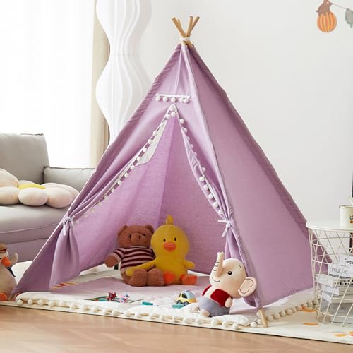 Uixxducc Tipi Zelt für Kinder,Tipi Kinderzelt Zelt Kinderzimmer, Kinderzelt für Drinnen Spielzelt Kinder Indoor Lesezelt Kuschelecke Kinderzimmer Deko (Violett,1.6M) von Uixxducc