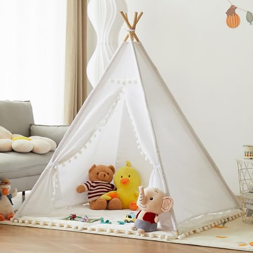 Uixxducc Tipi Zelt für Kinder,Tipi Kinderzelt Zelt Kinderzimmer, Kinderzelt für Drinnen Spielzelt Kinder Indoor Lesezelt Kuschelecke Kinderzimmer Deko (Weiß,1.6M) von Uixxducc