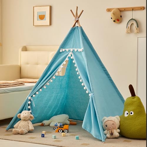 Uixxducc Tipi Zelt für Kinder,Tippi Kinderzelt für Drinnen Kinder Spielzelt Spielhaus Tipizelt Indoor, Kinderzelte für Mädchen und Jungen Babyzimmer Deko (Blaue mit Bällen,1.8M) von Uixxducc