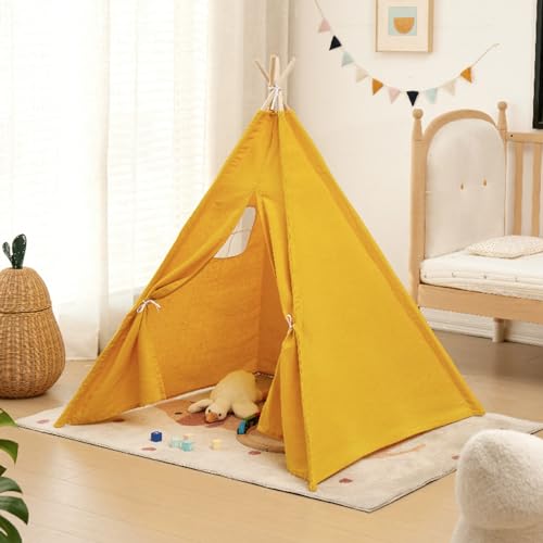 Uixxducc Tipi Zelt für Kinder,Tippi Kinderzelt für Drinnen Kinder Spielzelt Spielhaus Tipizelt Indoor, Kinderzelte für Mädchen und Jungen Babyzimmer Deko (Gelb,1.6M) von Uixxducc