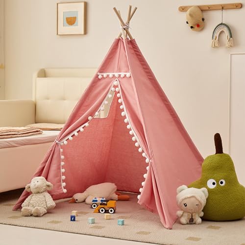 Uixxducc Tipi Zelt für Kinder,Tippi Kinderzelt für Drinnen Kinder Spielzelt Spielhaus Tipizelt Indoor, Kinderzelte für Mädchen und Jungen Babyzimmer Deko (Rosa mit Bällen,1.1M) von Uixxducc