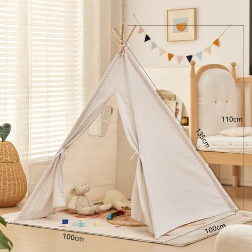 Uixxducc Tipi Zelt für Kinder,Tippi Kinderzelt für Drinnen Kinder Spielzelt Spielhaus Tipizelt Indoor, Kinderzelte für Mädchen und Jungen Babyzimmer Deko (Weiß,1.1M) von Uixxducc