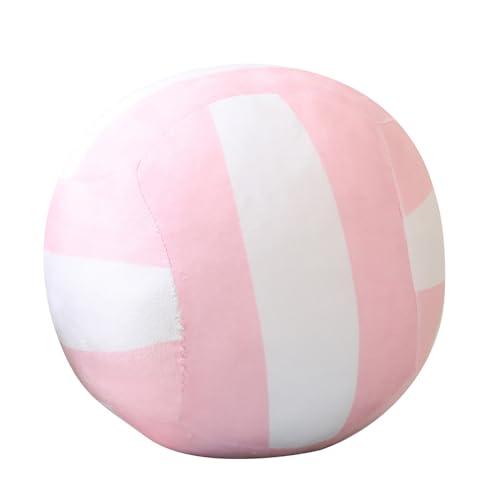 Uixxducc Bedrucktes Volleyball-Plüschtier Volleyball Kissen WeicheRunde Volleyball Dekokissen Zierkissen Sofakissen für Wohnzimmer Schlafzimmer (Rosa-Weiß,14cm) von Uixxducc