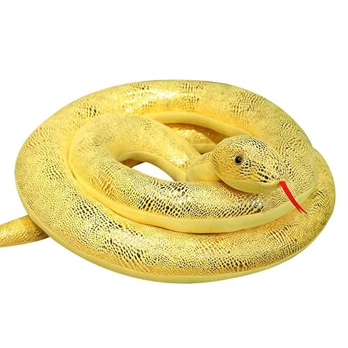 Uixxducc Groß Schlange Kuscheltier Riesen Python Stofftier, Schlange Plüschtier Realistische Schlange Plüschtiere Spielzeug Geschenk für Kinder (Gelb,160cm) von Uixxducc