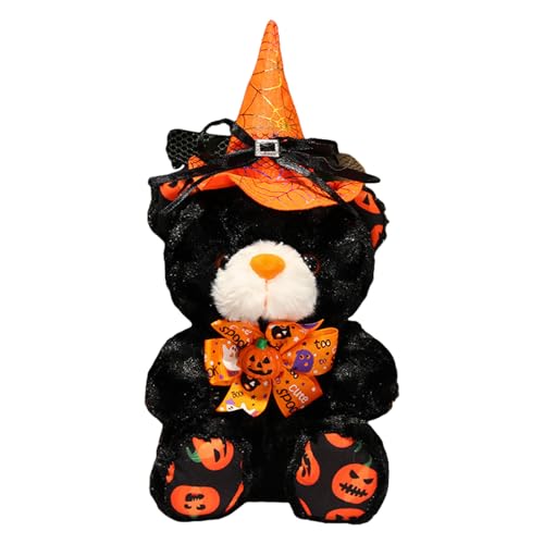 Uixxducc Halloween Teddybär Kuscheltier, Teddybär Plüschtier Kuscheltiere, Teddy Bären Klein Braunbär Süße Stofftier Spielzeug, Geschenke für Kinder Mädchen Jungen (Schwarzer Bär - Oranger Hut,28cm) von Uixxducc