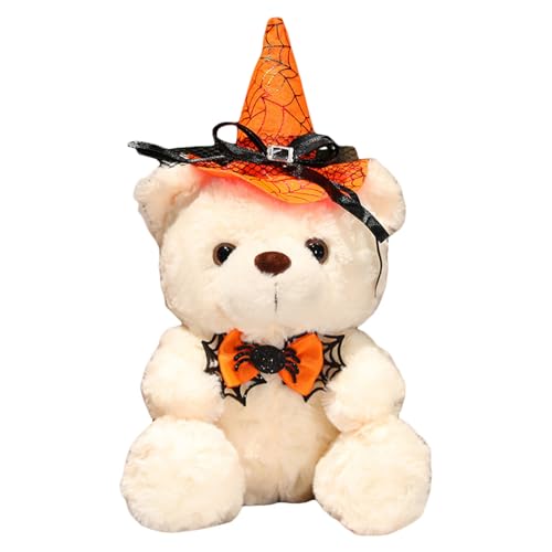 Uixxducc Halloween Teddybär Kuscheltier, Teddybär Plüschtier Kuscheltiere, Teddy Bären Klein Braunbär Süße Stofftier Spielzeug, Geschenke für Kinder Mädchen Jungen (Weißer Bär - Oranger Hut,28cm) von Uixxducc