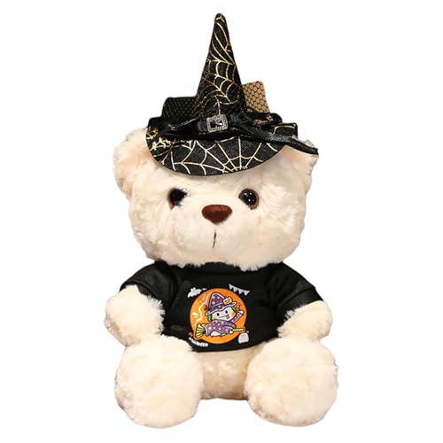 Uixxducc Halloween Teddybär Kuscheltier, Teddybär Plüschtier Kuscheltiere, Teddy Bären Klein Braunbär Süße Stofftier Spielzeug, Geschenke für Kinder Mädchen Jungen (Weißer Bär - Schwarze T Hexe,28cm) von Uixxducc