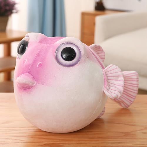 Uixxducc Kugelfische Kuscheltier, Weiches Kugelfische Plüschtier Stofftier, Süße Kugelfische Plüsch Spielzeug Plüschpinguin Plüschkissen Geschenke für Kinder (25cm,Rosa) von Uixxducc