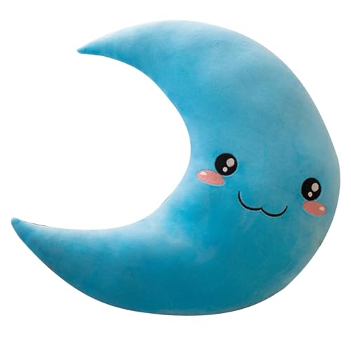 Uixxducc Kuschelkissen Kinder Mondkissen, Weiche Flauschige Mondform Zierkissen Sofakissen, Plüsch Kissen Dekokissen für Kinderzimmer Schlafzimmer Deko (Blau,35cm) von Uixxducc