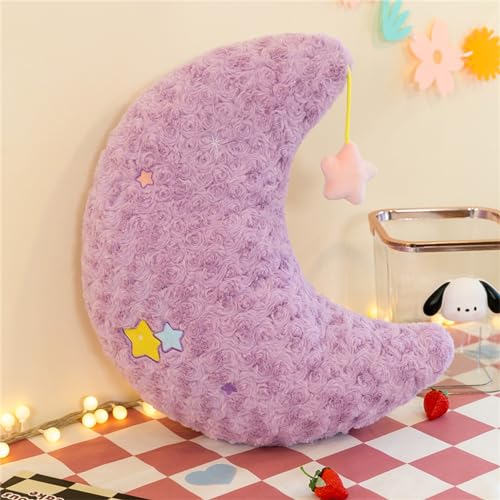 Uixxducc Kuschelkissen Kinder Sternkissen Mondkissen, Weiche Flauschige Stern Mond Kissen Zierkissen Sofakissen, Plüsch Dekokissen für Kinderzimmer Schlafzimmer Deko Geschenke für Kinder (Lila,Mond) von Uixxducc