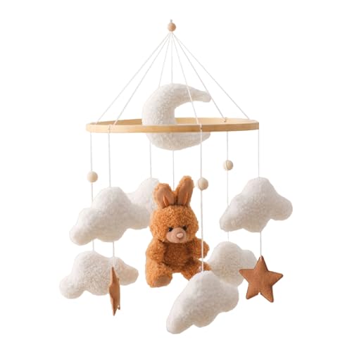 Uixxducc Mobile Baby Windspiele, Babybett Mobile 3D Bär Hase Kaninchen Wolken, Kinderzimmer Hängende Bettglocke, Neugeborenen Geschenk für Baby Jungen und Mädchen (Braun Hase) von Uixxducc