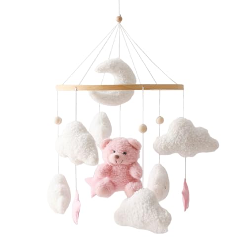 Uixxducc Mobile Baby Windspiele, Babybett Mobile 3D Bär Hase Kaninchen Wolken, Kinderzimmer Hängende Bettglocke, Neugeborenen Geschenk für Baby Jungen und Mädchen (Rosa Bär) von Uixxducc