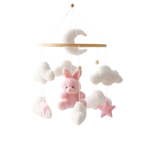 Uixxducc Mobile Baby Windspiele, Babybett Mobile 3D Bär Hase Kaninchen Wolken, Kinderzimmer Hängende Bettglocke, Neugeborenen Geschenk für Baby Jungen und Mädchen (Rosa Hase) von Uixxducc