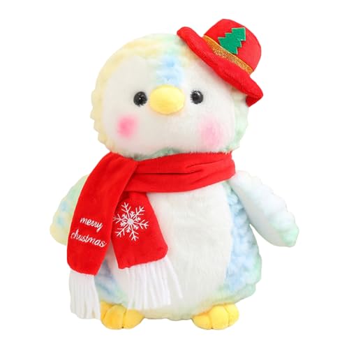 Uixxducc Pinguin Stofftier Plüschtier, Kuscheltier Plüschpuppen Pinguin mit Kapuze, 25cm Pinguin Plüschpuppen Spielzeug Geschenk für Jungen Mädchen Babys (Grünes Rendering Rote Mütze) von Uixxducc