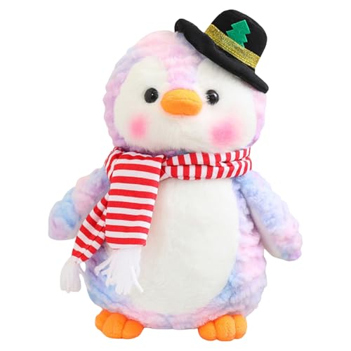 Uixxducc Pinguin Stofftier Plüschtier, Kuscheltier Plüschpuppen Pinguin mit Kapuze, 25cm Pinguin Plüschpuppen Spielzeug Geschenk für Jungen Mädchen Babys (Lila Rendering Schwarze Mütze) von Uixxducc