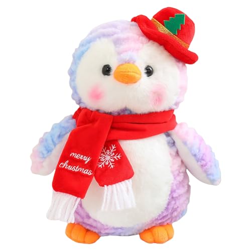 Uixxducc Pinguin Stofftier Plüschtier, Kuscheltier Plüschpuppen Pinguin mit Kapuze, 25cm Pinguin Plüschpuppen Spielzeug Geschenk für Jungen Mädchen Babys (Lila mit roter Mütze) von Uixxducc