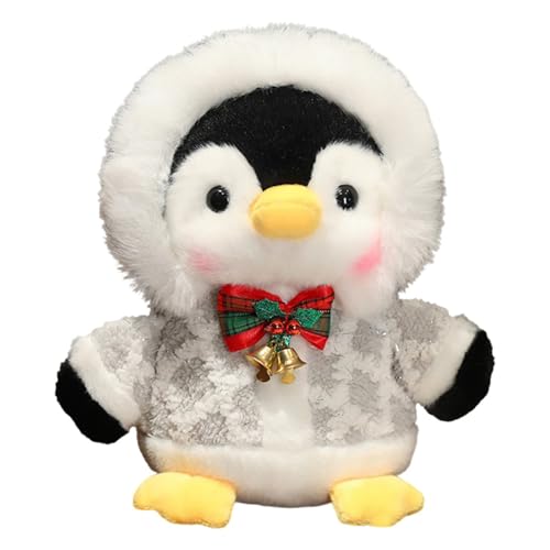 Uixxducc Pinguin Stofftier Plüschtier, Weihnachtspinguin Kuscheltier Plüschpuppen Pinguin mit Kapuze, 25cm Pinguin Plüschpuppen Spielzeug Geschenk für Jungen Mädchen Babys (Silber) von Uixxducc