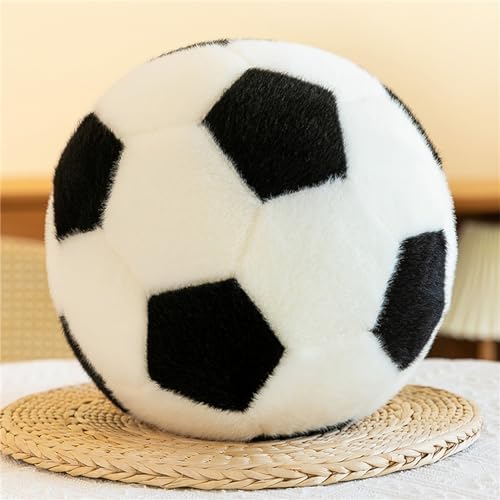 Uixxducc Plüschtier Fußball Kuscheltier Spielzeug, 3D Fußball Kissen Weich Flauschig Gefüllte Fußballkissen PP Baumwolle Fußball Plüsch Kissen Geschenk für Kinder Jungen Mädchen (18cm,Weiß-Schwarz) von Uixxducc