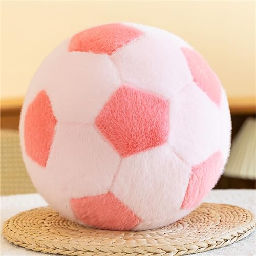 Uixxducc Plüschtier Fußball Kuscheltier Spielzeug, 3D Fußball Kissen Weich Flauschig Gefüllte Fußballkissen PP Baumwolle Fußball Plüsch Kissen Geschenk für Kinder Jungen Mädchen (18cm,Weiß-Rosa) von Uixxducc