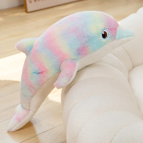 Uixxducc Wal Kuscheltier groß Plüschtier Weich Kawaii Riesenwalhai plüschtier Dophin Umarmungskissen Niedlicher Wal Plüsch Puppe Spielzeug Kinder Geburtstag Geschenk (45 cm,Regenbogen B) von Uixxducc