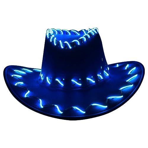 Ukbzxcmws Leuchtender Westernhut, breiter Partyhut für Damen, LED-Cowgirl-Hut, verstellbar, Party-Blink-Kostüm-Zubehör von Ukbzxcmws