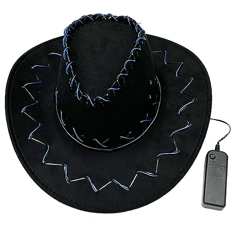 Ukbzxcmws Leuchtender Westernhut, breiter Partyhut für Damen, LED-Cowgirl-Hut, verstellbar, Party-Blink-Kostüm-Zubehör von Ukbzxcmws