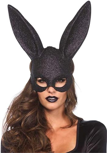 Ulalaza Frauen Hasenmaske Kostüm Schwarzes Kaninchen Halbmaske für Halloween Ostern Maskerade Zubehör von Ulalaza