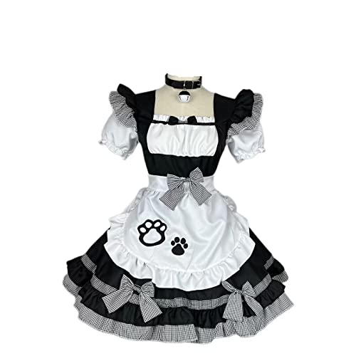 Ulalaza Gothic süße Mädchen Prinzessin Puppenkragen Spitze Schürze Retro Rüschentaschen mit Kopfschmuck Französisch Maid Kostüm von Ulalaza