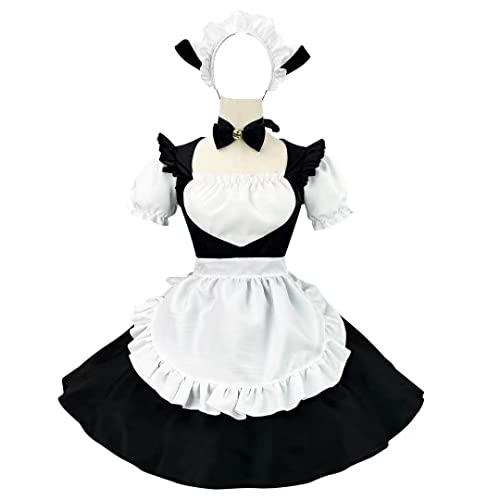 Ulalaza Gothic süße Mädchen Prinzessin Puppenkragen Spitze Schürze Retro Rüschentaschen mit Kopfschmuck Französisch Maid Kostüm von Ulalaza