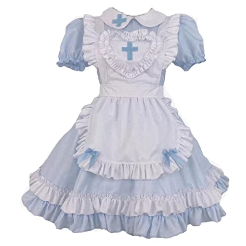 Ulalaza Gothic süße Mädchen Prinzessin Puppenkragen Spitze Schürze Retro Rüschentaschen mit Kopfschmuck Französisch Maid Kostüm von Ulalaza