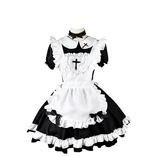 Ulalaza Gothic süße Mädchen Prinzessin Puppenkragen Spitze Schürze Retro Rüschentaschen mit Kopfschmuck Französisch Maid Kostüm von Ulalaza