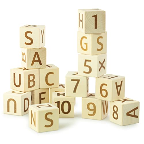 Ulanik ABC Blocks Holz 16 Würfel 40 mm Bauspiel Buchstaben des Alphabets Set Ab 3+ Spiel Lernspielzeuge für Vorschule von Ulanik