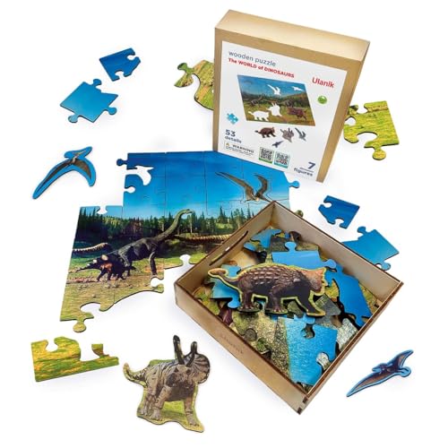 Ulanik Boden Puzzle Dinosaurier, Spiele ab 3 Jahren, Holz Puzzle ab 3 Jahre, Jigsaw Puzzle, Lernspiele ab 3 Jahre, Vorschule Spiele für Kleinkinder — 52 Teile von Ulanik