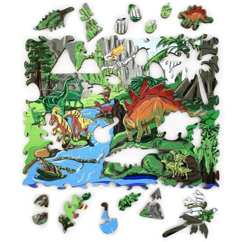 Ulanik Puzzle Land Dinosaurier, Spiele ab 3 Jahren, Holz Puzzle ab 3 Jahre, Jigsaw Puzzle, Lernspiele ab 3 Jahre, Vorschule Spiele für Kleinkinder — 57 Teile von Ulanik