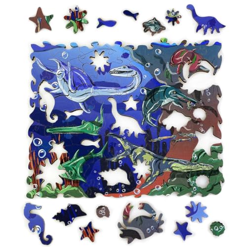 Ulanik Puzzle Wasser Dinosaurier, Spiele ab 3 Jahren, Holz Puzzle ab 3 Jahre, Jigsaw Puzzle, Lernspiele ab 3 Jahre, Vorschule Spiele für Kleinkinder — 67 Teile von Ulanik