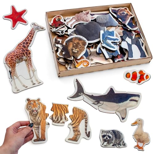 Ulanik Tiere Puzzle, Spiele ab 3 Jahren, Holz Puzzle ab 3 Jahre, Jigsaw Puzzle, Lernspiele ab 3 Jahre, Vorschule Spiele für Kleinkinder — 29 Tiere Figuren Puzzel von Ulanik