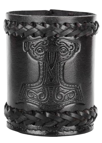 Ulfberth - Hochwertiger Wikinger Würfelbecher mit Mjölnir Motiv, echtes Leder, Mittelalterlicher Lederbecher, LARP, Reenactment (Schwarz Thorshammer) von Ulfberth