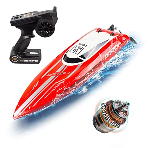 Ulifance 48KM/H RC Boot Brushless für Pools und Seen, Groß Ferngesteuertes Boot 2.4 GHZ RC Schiff Spielzeug Geschenk für Kinder und Erwachsene Rot von Ulifance