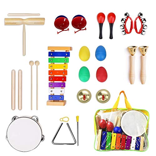 Musikinstrumente Kinder, Ulifeme 24 Stücke Holzspielzeug Musical Percussion Instrumente Set für Kleinkinder und Baby, Musik Kinderspielzeug Geschenke, Xylophon Percussion Instrumente in Tragetasche von Ulifeme