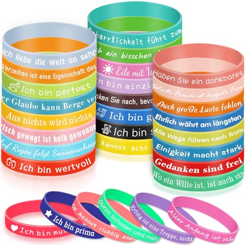 Ulikey 30 Stück Motivationsarmbänder, Inspirierende Silikon Armbänder mit Positiven Sprüchen auf Deutsch, Party Mitgebsel Geschenke Motivierende Gummiarmbänder für Kinder Teenager Schüler Kollege von Ulikey