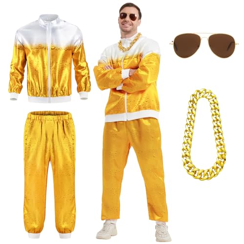 Ulikey Bier Trainingsanzug für Damen und Herren, Bieranzug, 80er 90er Kostüm Trainingsanzug Jacke Hose, Bad Taste Outfit, JGA Jogginganzug, Retro Anzug Karneval Kostüm für Faschingskostüm (L) von Ulikey